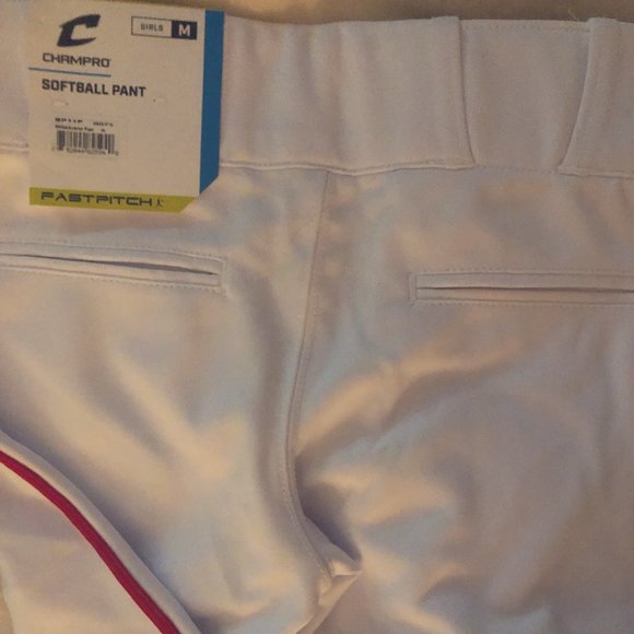 Champro Softball Fastpitch Pants Red Piping Braid Girls Youth M - Picture 1 of 5